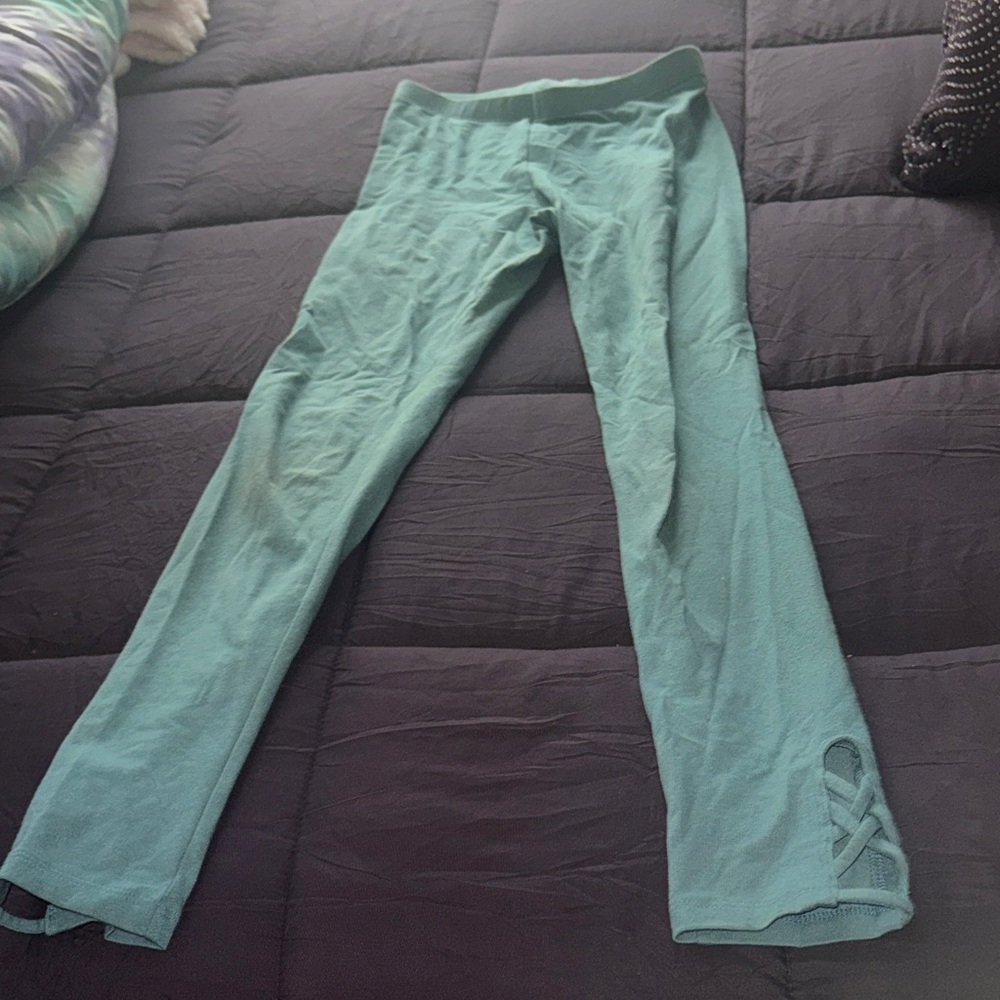 Aqua Leggings with Crisscross Hem